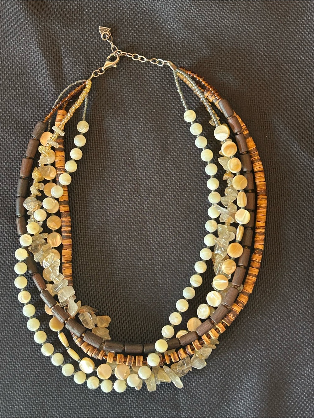 Silpada N1507 Multi-Strand Brown, Cream & Gold Beaded Necklace